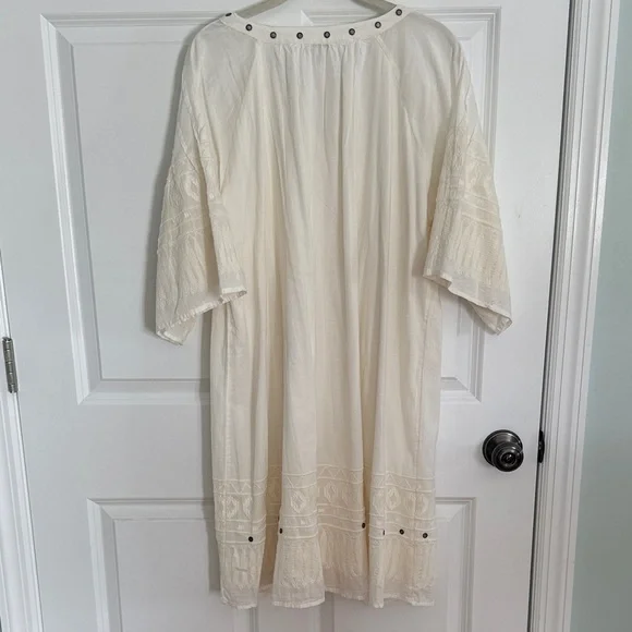 Sundance Cream V-Neck Dress with Button Accents -Bohemian style- Midi Length - Picture 5 of 5